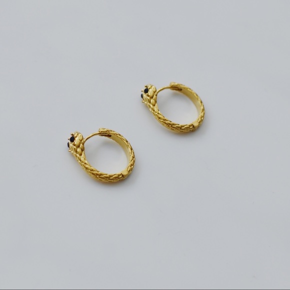 Gold Plated Brass Dainty Snake Mini Huggies Hoops - Picture 6 of 7
